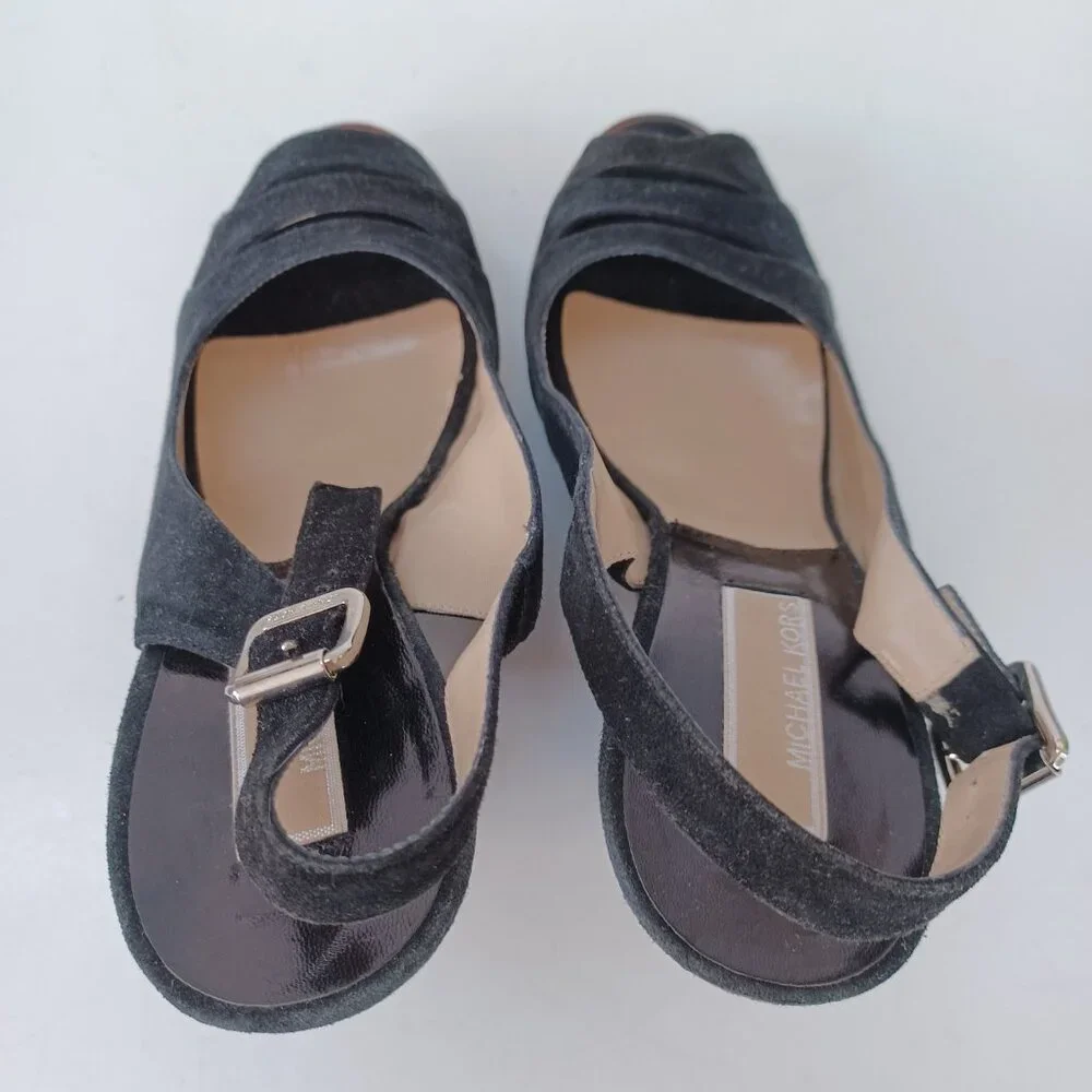 Michael Kors Black Suede Wedge Womens US 7.5 M Heels Retro Look Made‎ In Italy